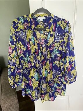 Charter Club L Floral Butterflies Blouse